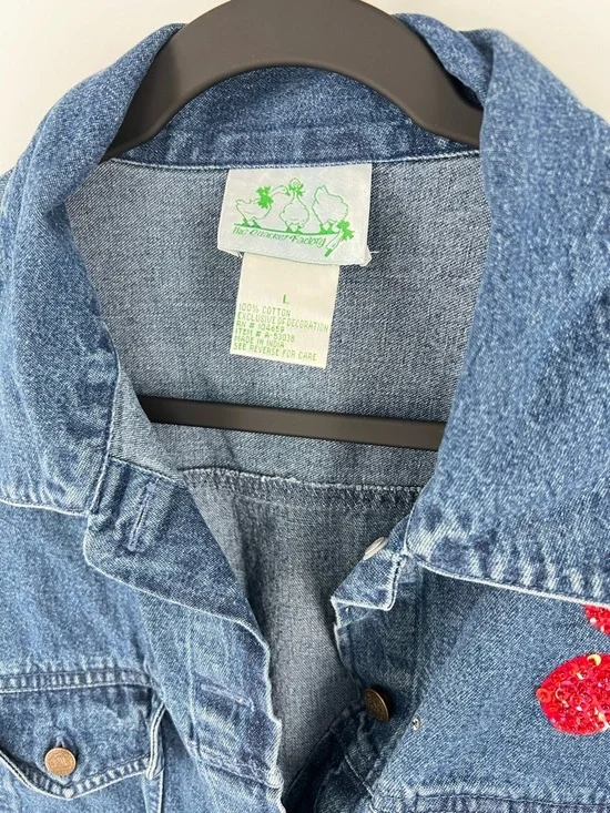 Quacker Factory Vintage Sequin & Embroidered Cherry Denim Jacket - Large - EUC - Picture 6 of 8